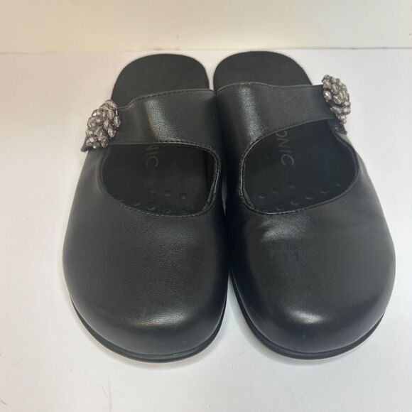 Vionic Black Leather Clog Mule Slides Slip On Comfort Womens Strappy Shoes - Picture 5 of 5